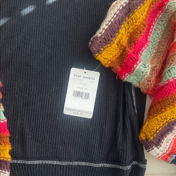 We The Free Black Sweater with Vibrant Striped Sleeves - Picture 3 of 3